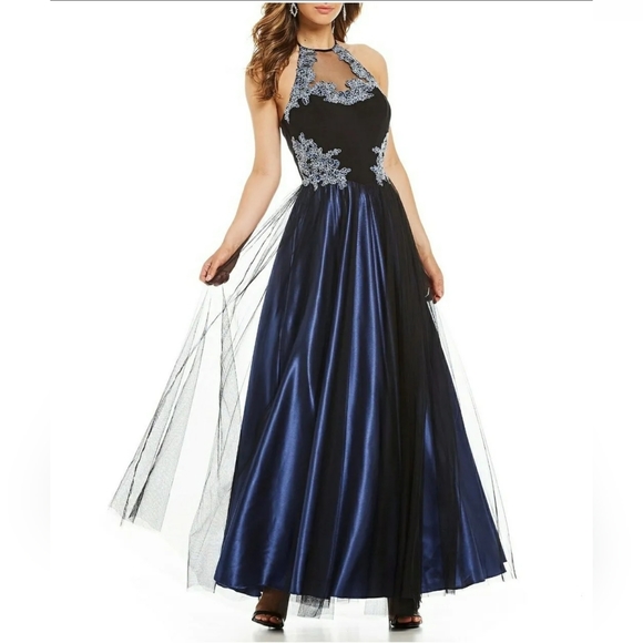 Blondie Nites Dresses & Skirts - Blondie Nites Juniors' Beaded Appliquéd Halter Gown MSRP $239 Size 1